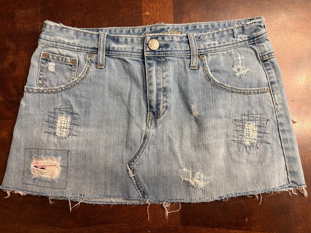 Y2K American Eagle Distressed Denim Micro Mini Skirt Size 8